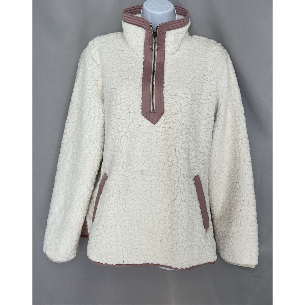 Abercrombie & Fitch Sherpa Size Medium 1/4 Zip Pullover Ladies  White & Mauve